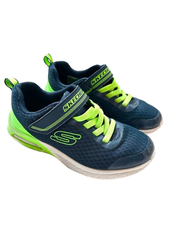 Skechers Other - Skechers Boys Sneakers Blue Lime Mesh Velcro Wide Fit Size 2 Kids Shoes